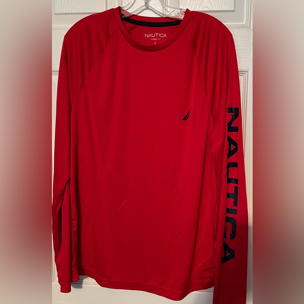 Nautica long sleeve UPF protection  shirt, RED, size Large